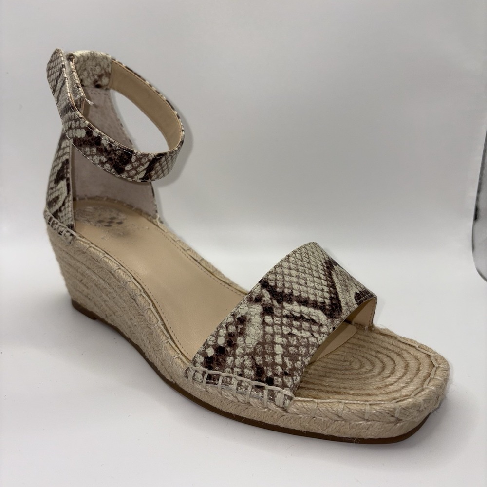 Vince Camuto‎ Snakeskin Espadrille Wedge Sandals 9.5M Ankle Strap Beige NEW